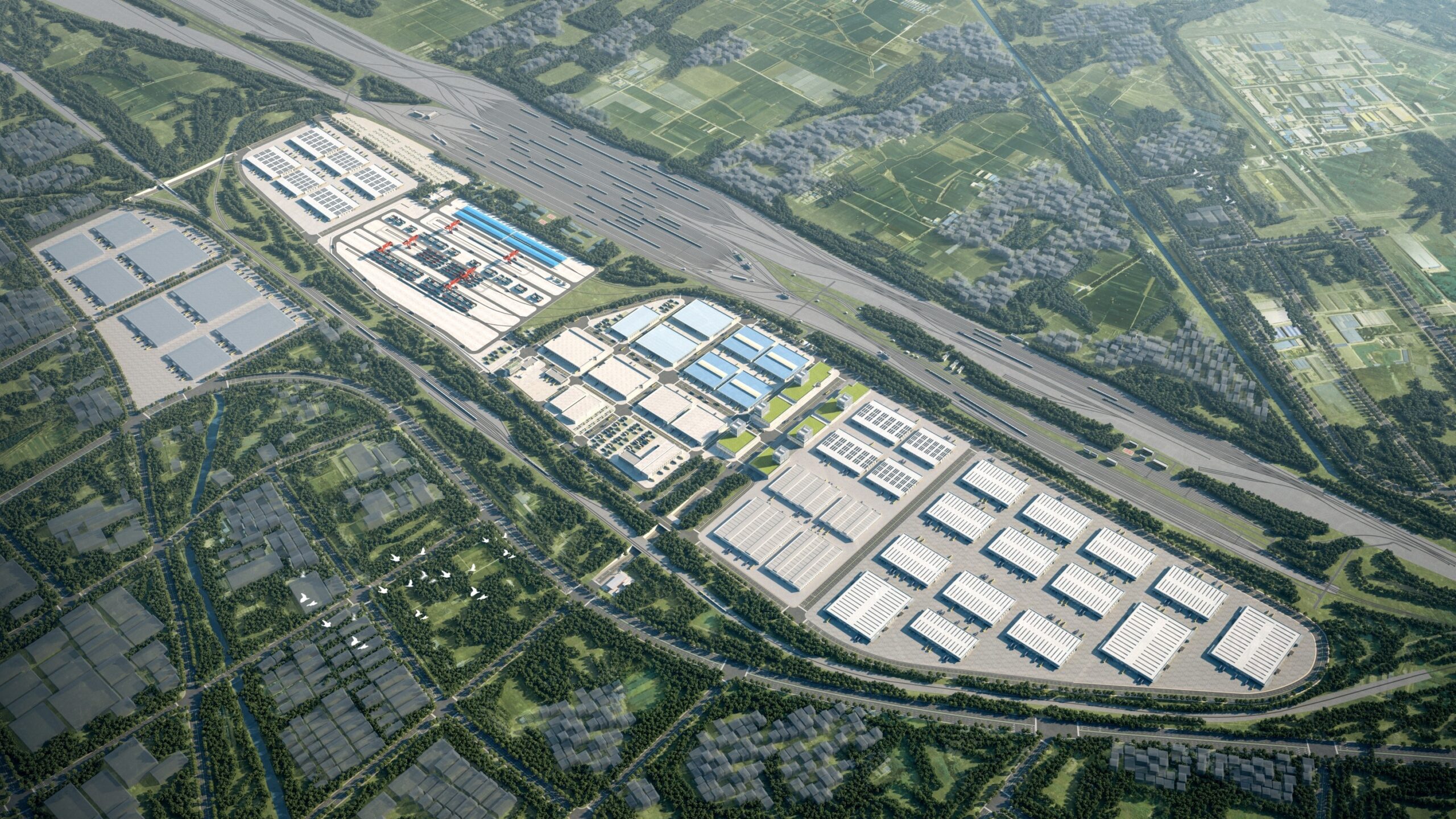 安徽（阜阳）铁路国际物流港设计鸟瞰图-颍泉铁路建设